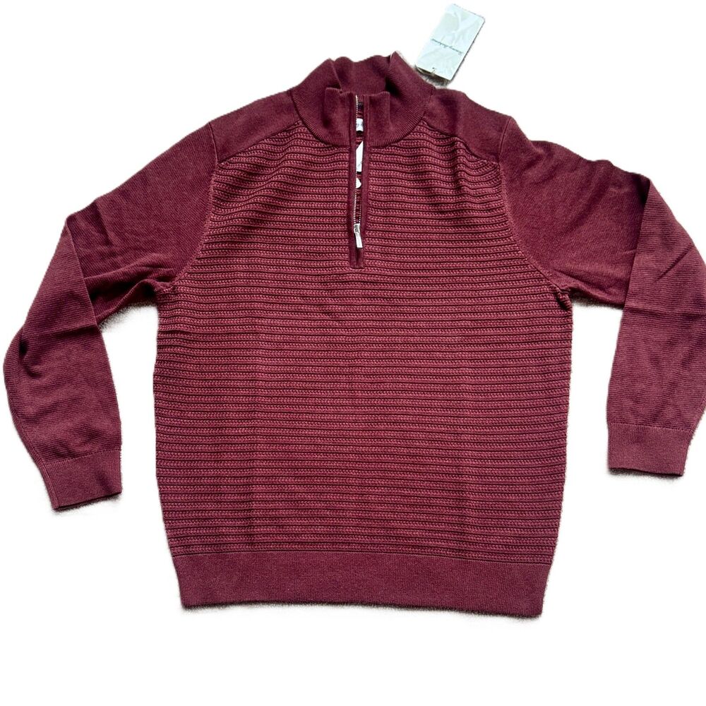 NWT Tommy Bahama Seaport Textured 1/2 Zip Sweater Sangria Red - Men's Small